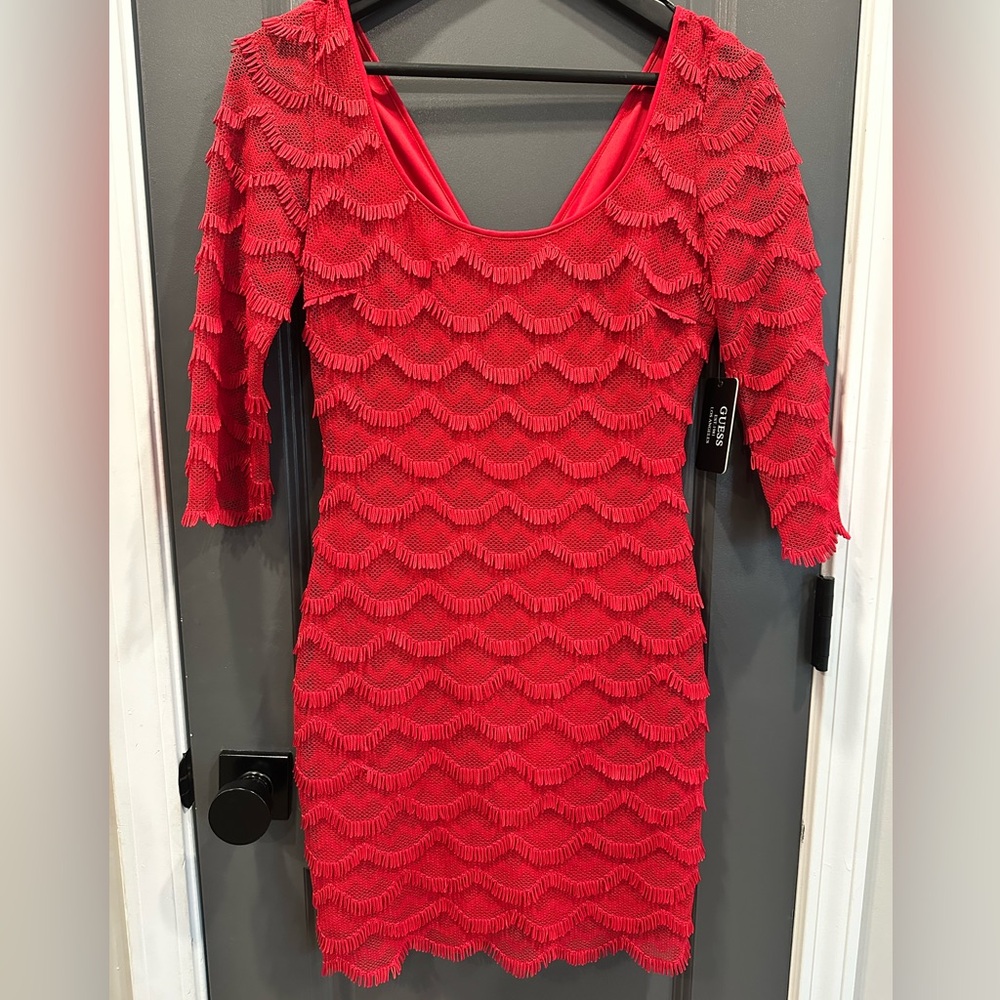 NWT Guess Vibrant Red Kira 3/4 Sleeve Dress- Valentines/Party Dress- size 2